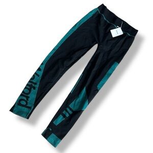 NWT Wolford True Leggings Black and Teal workout gym sporty logo pants M Jade